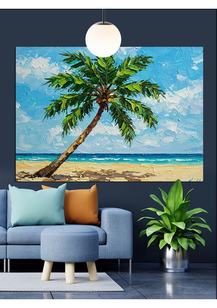 Palmiye Kumsal Deniz Dekoratif Kanvas - Mdf Ahşap Tablo fırsatları