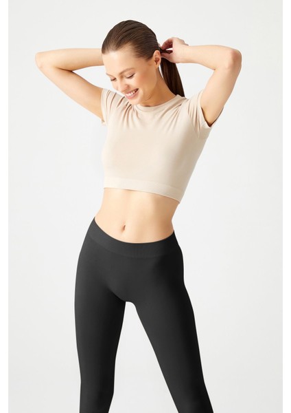 Siyah Esnek ve Toparlayıcı Spor Tayt Basic Seamless fırsatları
