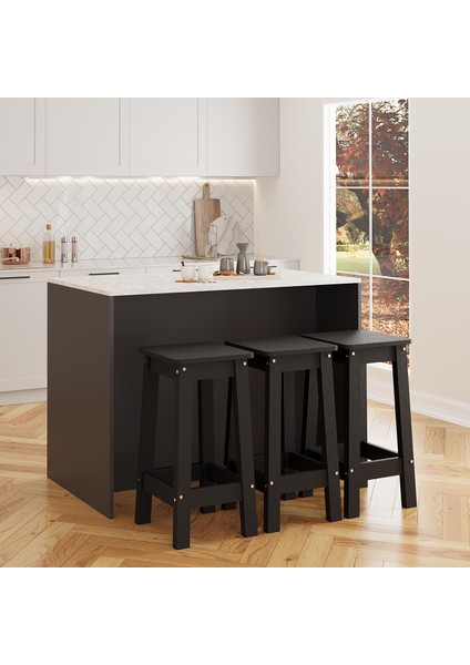 Monet G4031 3ADET Siyah Bar Tabureli Mutfak Adası Antrasit Gövde Carrara Mermer Desen Üst Şaraplıklı
