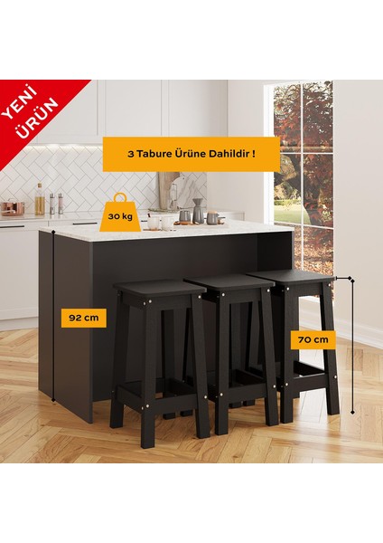 Monet G4031 3ADET Siyah Bar Tabureli Mutfak Adası Antrasit Gövde Carrara Mermer Desen Üst Şaraplıklı fiyatları