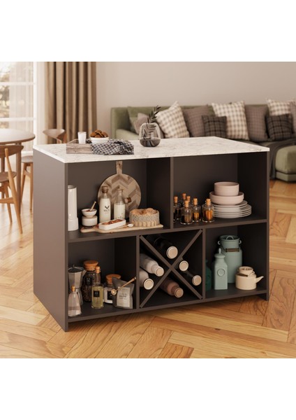 Monet G4031 3ADET Siyah Bar Tabureli Mutfak Adası Antrasit Gövde Carrara Mermer Desen Üst Şaraplıklı indirimleri