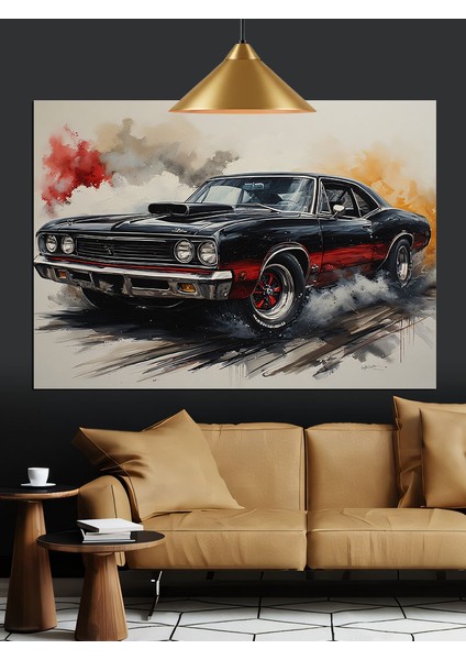 Siyah Klasik Araba Dekoratif Kanvas - Mdf Ahşap Tablo
