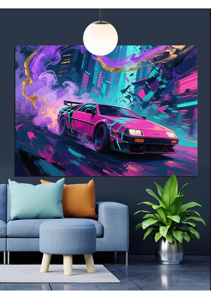 Neon Pembe Spor Araba Dekoratif Kanvas - Mdf Ahşap Tablo fiyatları