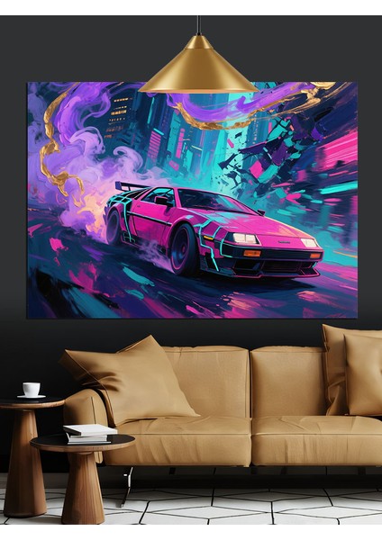 Neon Pembe Spor Araba Dekoratif Kanvas - Mdf Ahşap Tablo modelleri