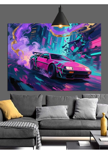 Neon Pembe Spor Araba Dekoratif Kanvas - Mdf Ahşap Tablo fırsatları