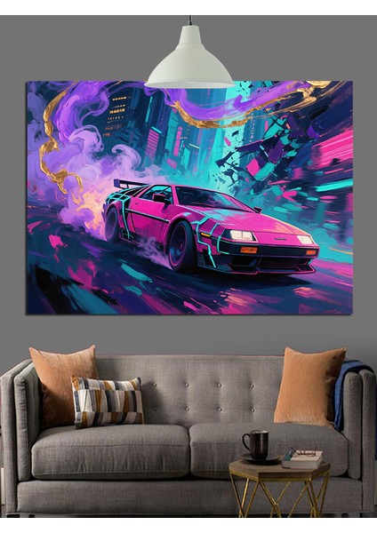 Neon Pembe Spor Araba Dekoratif Kanvas - Mdf Ahşap Tablo indirimleri