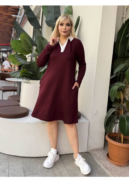 Kadın Büyük Beden Gömlek Yaka Gizli Cep Detay Likralı Kristal Iki Iplik Elbise fiyatları