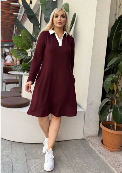 Kadın Büyük Beden Gömlek Yaka Gizli Cep Detay Likralı Kristal Iki Iplik Elbise indirimleri