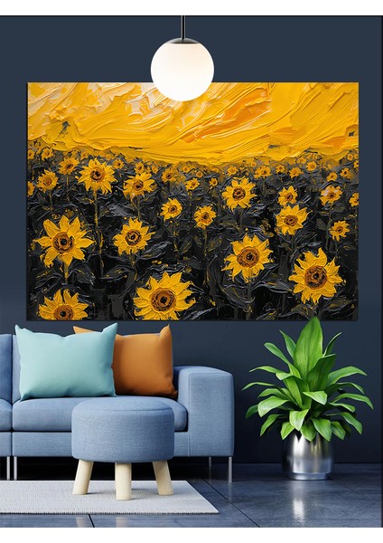 Sarı Güneş Çiçekleri Dekoratif Kanvas - Mdf Ahşap Tablo