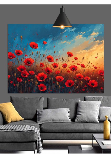 Kırmızı Gelincik Çiçek Tarlası Dekoratif Kanvas - Mdf Ahşap Tablo
