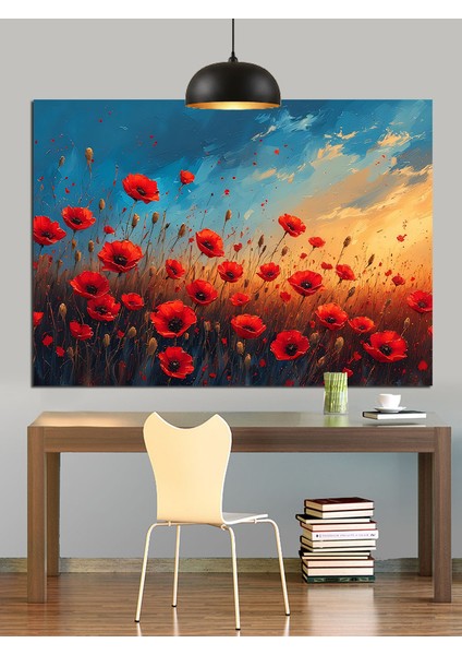 Kırmızı Gelincik Çiçek Tarlası Dekoratif Kanvas - Mdf Ahşap Tablo modelleri