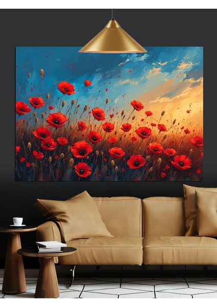 Kırmızı Gelincik Çiçek Tarlası Dekoratif Kanvas - Mdf Ahşap Tablo indirimleri