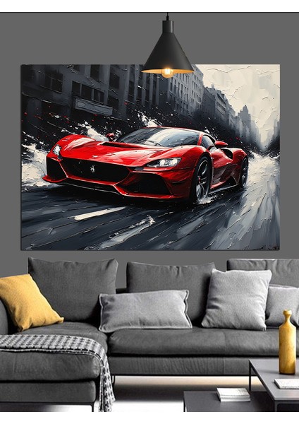 Süratli Spor Araba Dekoratif Kanvas - Mdf Ahşap Tablo