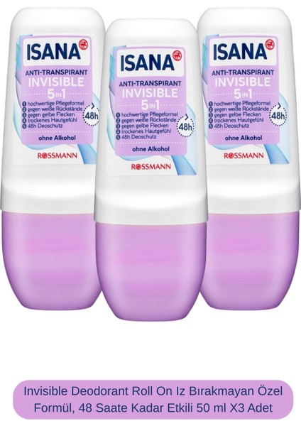 Invisible Deodorant Roll On Iz Bırakmayan Özel Formül, 48 Saate Kadar Etkili 50 ml X3 Adet