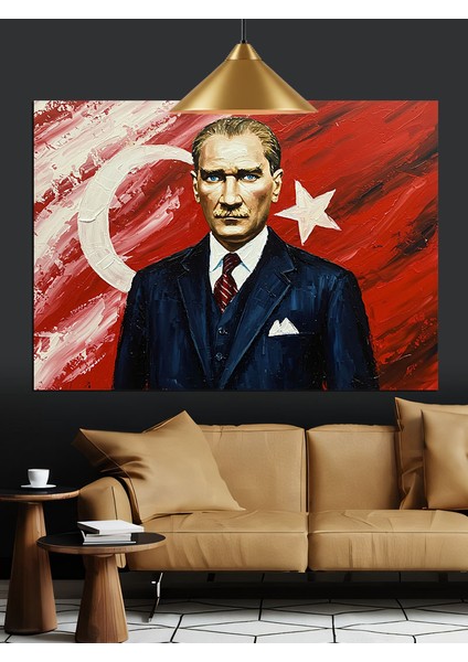 Bayrak Önünde Atatürk Portre Dekoratif Kanvas - Mdf Ahşap Tablo fiyatları
