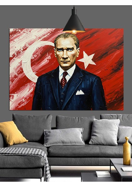Bayrak Önünde Atatürk Portre Dekoratif Kanvas - Mdf Ahşap Tablo modelleri