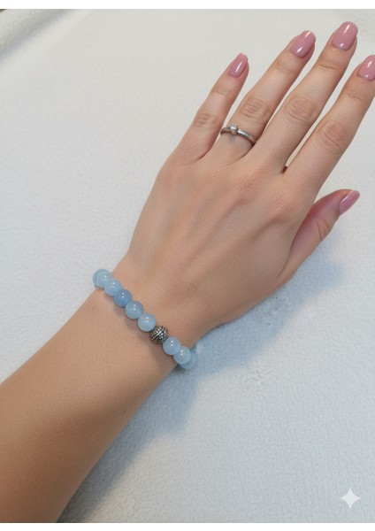 Kişiselleştirilmiş Ahşap Kutulu Akuamarin Doğal Taş Bileklik | Unisex Erkek Kadın Hediyelik Takı