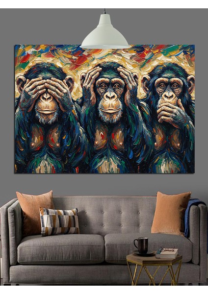 Üç Maymun Resmi Dekoratif Kanvas - Mdf Ahşap Tablo fiyatları