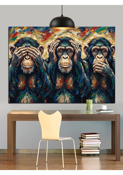 Üç Maymun Resmi Dekoratif Kanvas - Mdf Ahşap Tablo modelleri