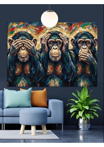 Üç Maymun Resmi Dekoratif Kanvas - Mdf Ahşap Tablo fırsatları