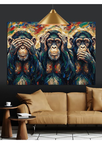 Üç Maymun Resmi Dekoratif Kanvas - Mdf Ahşap Tablo indirimleri