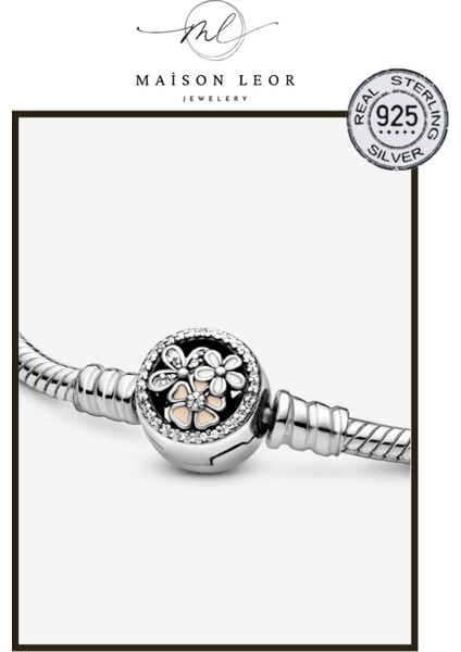 Çiçek Klipsli Gümüş Bileklik Charm Taşıyıcı