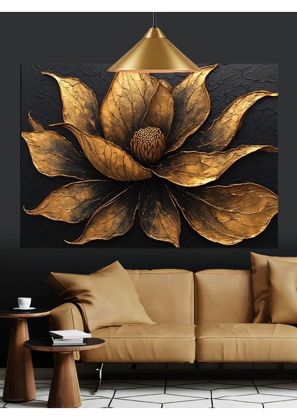 Altın Yapraklı Çiçek Motifi Dekoratif Kanvas - Mdf Ahşap Tablo modelleri