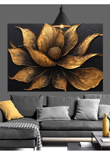 Altın Yapraklı Çiçek Motifi Dekoratif Kanvas - Mdf Ahşap Tablo fırsatları