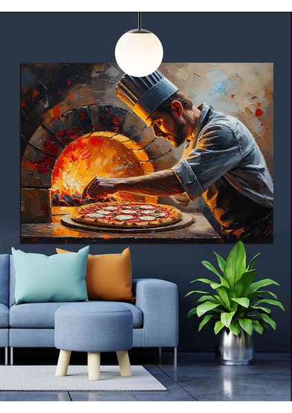 Fırında Pizza Ustası Dekoratif Kanvas - Mdf Ahşap Tablo
