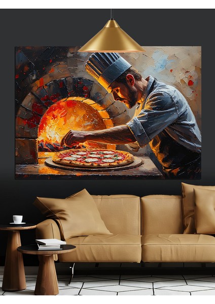 Fırında Pizza Ustası Dekoratif Kanvas - Mdf Ahşap Tablo fiyatları