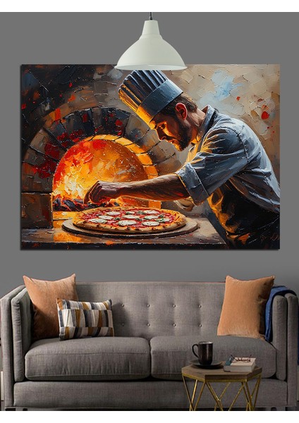 Fırında Pizza Ustası Dekoratif Kanvas - Mdf Ahşap Tablo fırsatları