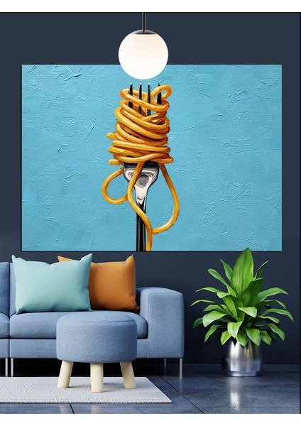 Çatalda Sarı Spagetti Dekoratif Kanvas - Mdf Ahşap Tablo