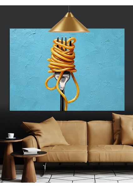 Çatalda Sarı Spagetti Dekoratif Kanvas - Mdf Ahşap Tablo fiyatları