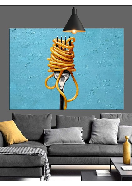 Çatalda Sarı Spagetti Dekoratif Kanvas - Mdf Ahşap Tablo modelleri