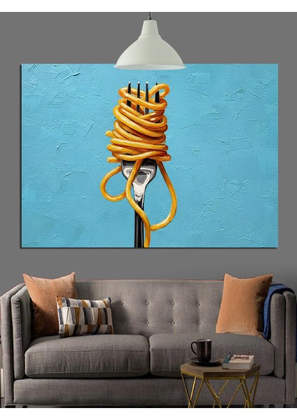Çatalda Sarı Spagetti Dekoratif Kanvas - Mdf Ahşap Tablo fırsatları
