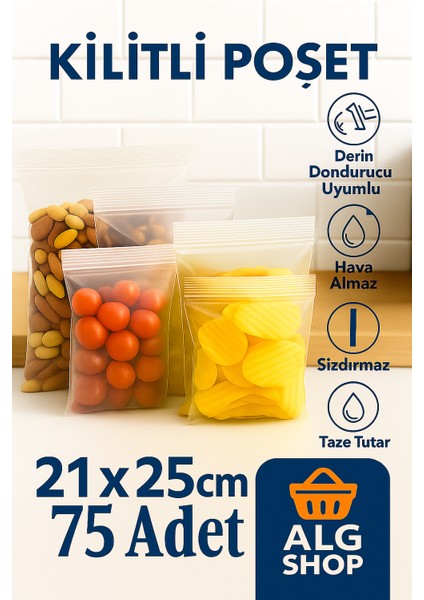 75' Li Buzdolabı Kilitli Torba Poşet Dondurucu Ikramlık Çerez Davet Kına Hediyelik Poşeti 21X27 cm
