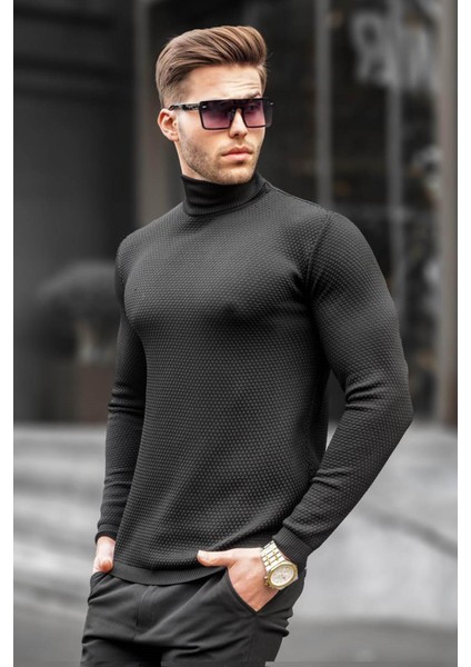 Siyah Balıkçı Yaka Erkek Triko Kazak 6306