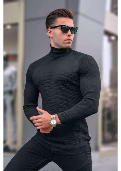 Siyah Balıkçı Yaka Erkek Triko Kazak 6306 fiyatları