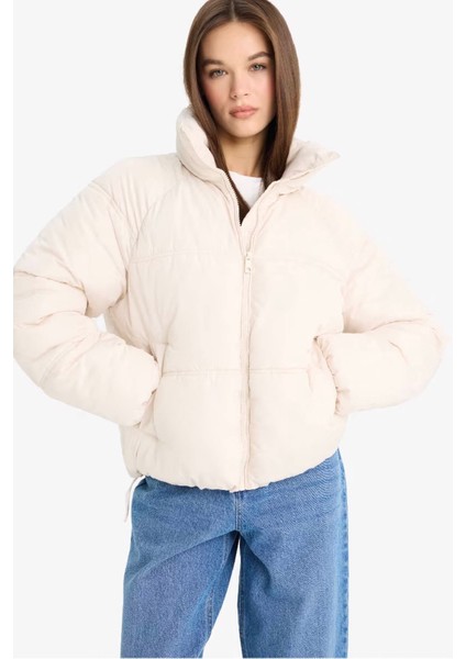 Su Geçirmez Regular Fit Dik Yaka Fermuarlı Şişme Mont E8690AX25AU