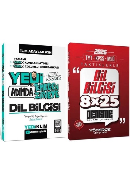 Yediiklim + Yönerge 2026 Kpss Dgs Ales Tyt Ayt Msü 7 Yedi Adımda Dil Bilgisi Konu Anlatımlı Soru Bankası + Taktiklerle 8X25 Deneme 2 Li Set