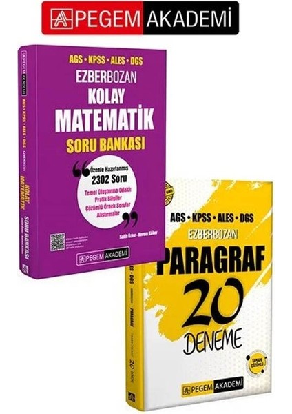 Pegem 2026 Kpss Meb-Ags Ales Dgs Kolay Matematik Ezberbozan Soru Bankası + Paragraf Ezberbozan 20 Deneme 2 Li Set