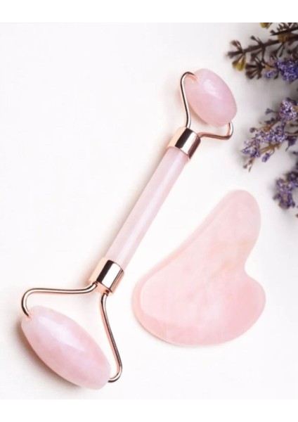 Rosekuvars Çift Taraflı Roller&kalp Guasha Masajtaşı 2'li Set Cilde Kolejen Üretimini Arttırır