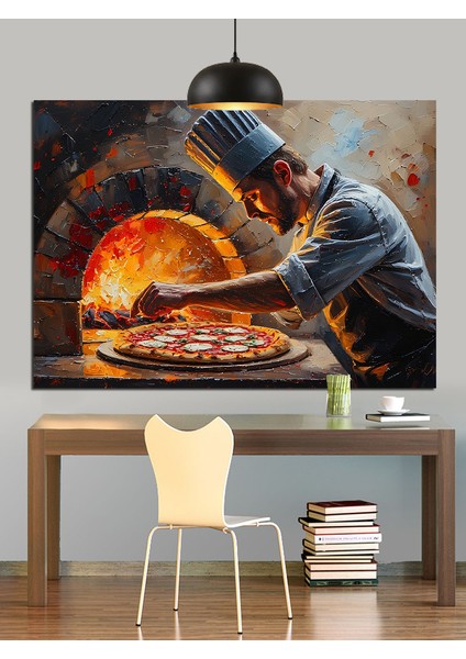 Fırında Pizza Ustası Dekoratif Kanvas - Mdf Ahşap Tablo indirimleri