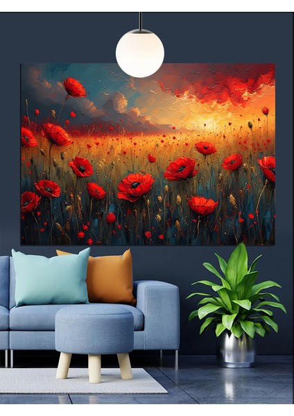 Gelincik Tarlası Manzara Dekoratif Kanvas - Mdf Ahşap Tablo