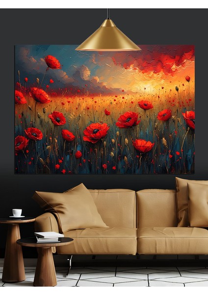 Gelincik Tarlası Manzara Dekoratif Kanvas - Mdf Ahşap Tablo fiyatları