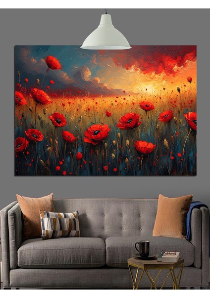 Gelincik Tarlası Manzara Dekoratif Kanvas - Mdf Ahşap Tablo fırsatları