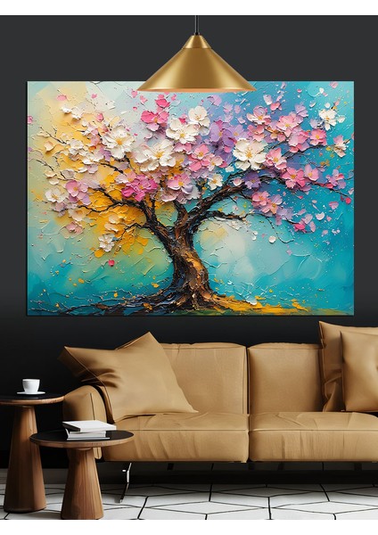 Pembe Çiçek Ağaç Dekoratif Kanvas - Mdf Ahşap Tablo modelleri