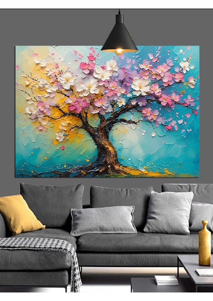 Pembe Çiçek Ağaç Dekoratif Kanvas - Mdf Ahşap Tablo fırsatları