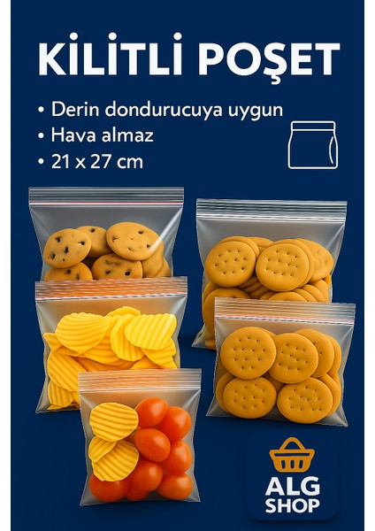 75' Li Buzdolabı Kilitli Torba Poşet Dondurucu Ikramlık Çerez Davet Kına Hediyelik Poşeti 21X27 cm