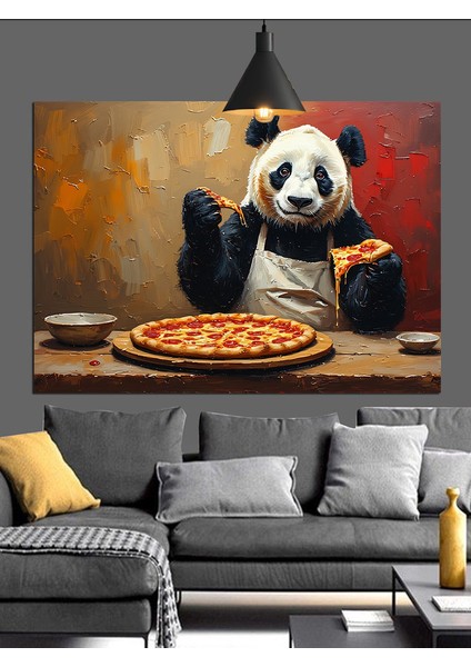 Panda Pizza Şef Dekoratif Kanvas - Mdf Ahşap Tablo